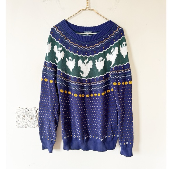 Modcloth Happy Hauntings Fair Isle Sweater Ghost Pumpkin Halloween XL - Picture 3 of 8